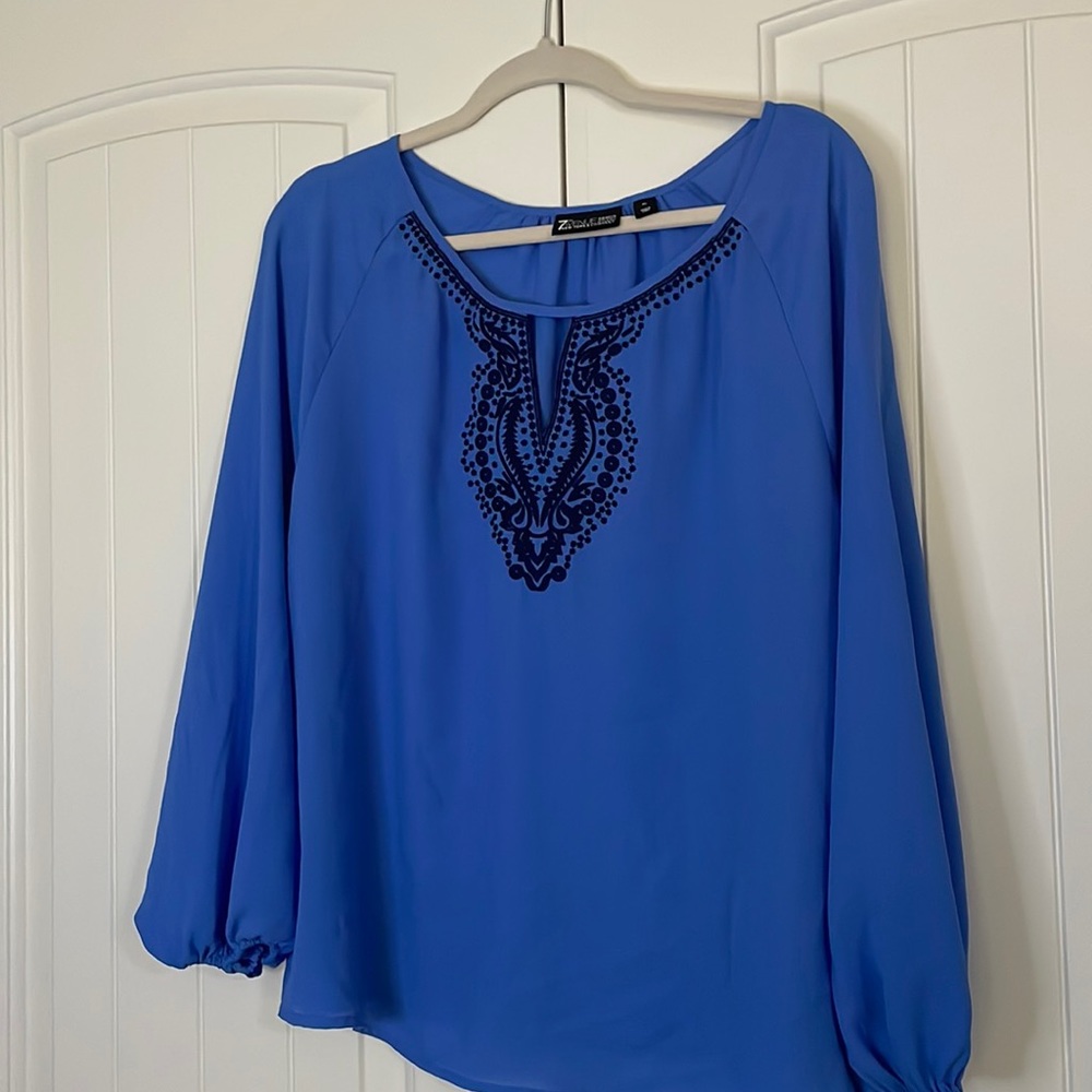 New York & Co 7th Avenue Long Sleeve Blue Top Sheer, Lightweight